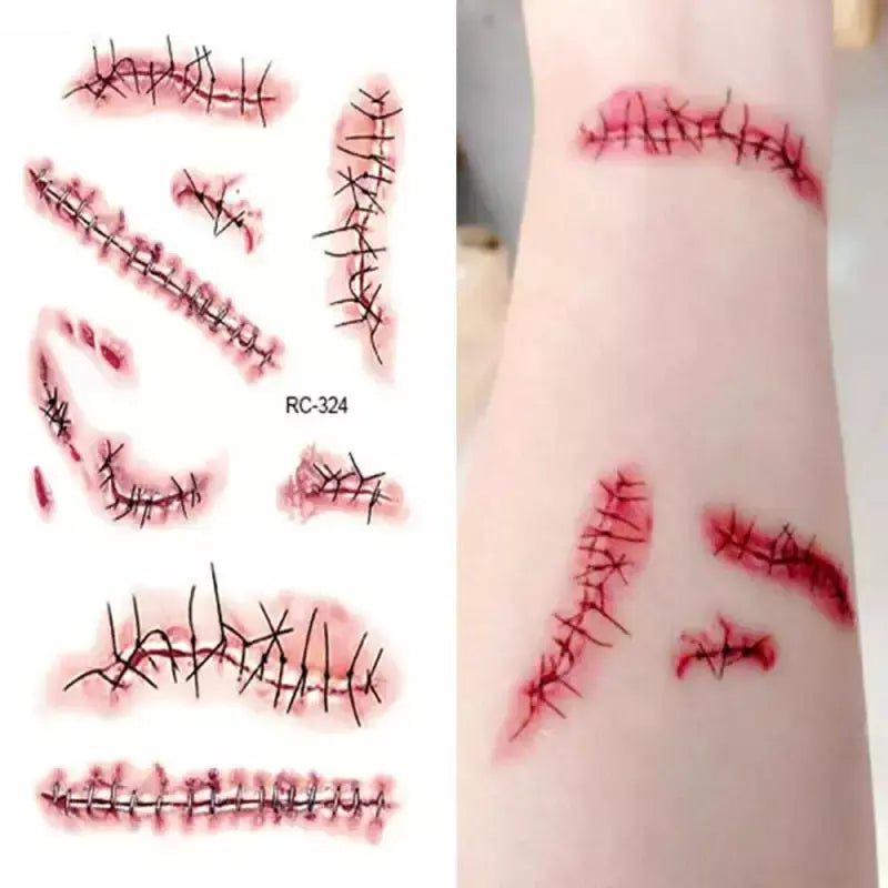 Etiqueta temporária do tatuagem do Dia das Bruxas, horror, sangrento, ferida, zumbi, cicatriz, impermeável, diy, festa, maquiagem, criança, adulto, diy