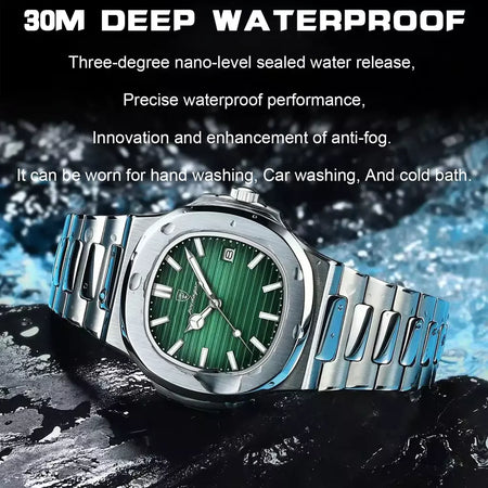 Poedagar quadrado na moda relógio de pulso masculino luminoso à prova dwaterproof água relógio de aço inoxidável para homem data quartzo negócios relógios masculinos reloj