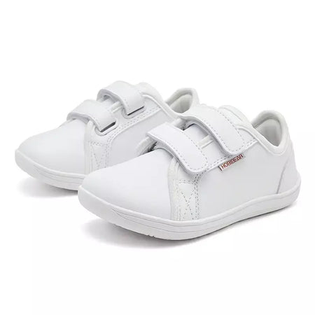 HOBIBEAR-Tênis minimalistas para crianças, leves, gancho de laço, couro artificial, sapatos descalços, pequeno grande e garoto, dedo do pé largo
