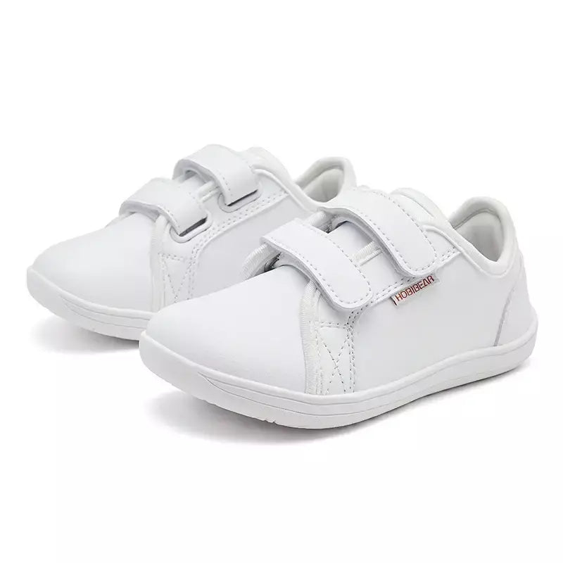 HOBIBEAR-Tênis minimalistas para crianças, leves, gancho de laço, couro artificial, sapatos descalços, pequeno grande e garoto, dedo do pé largo