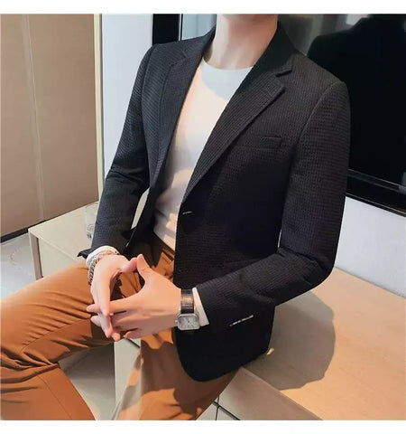 Casaco de peito único masculino, blazer slim fit, blazers grandes, casacos elegantes de luxo, outwear casual coreano para casamento