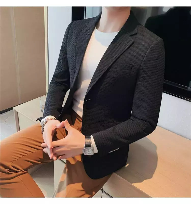 Casaco de peito único masculino, blazer slim fit, blazers grandes, casacos elegantes de luxo, outwear casual coreano para casamento
