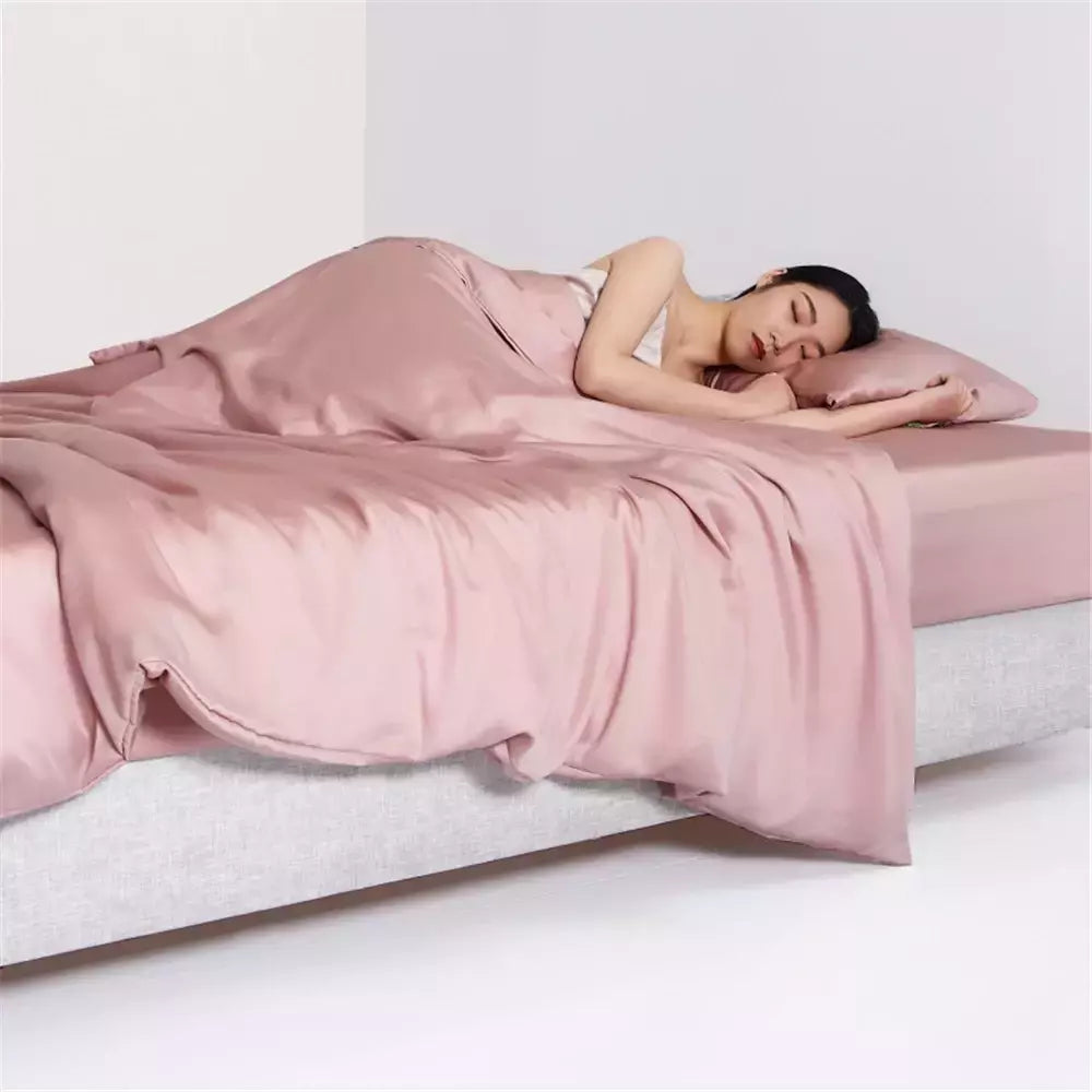 Lanlika luxo puro 100% conjunto de cama seda verão verde folha plana fronha dupla rainha rei colcha conjunto cama lençol