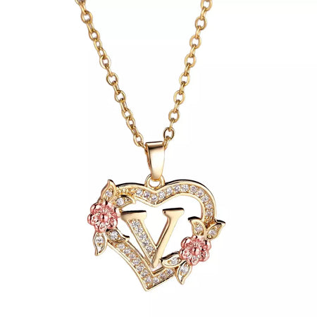 Venda quente oco amor flor 26 letras em inglês pingente de diamante senhora colar pingente personalizado moda clavícula corrente