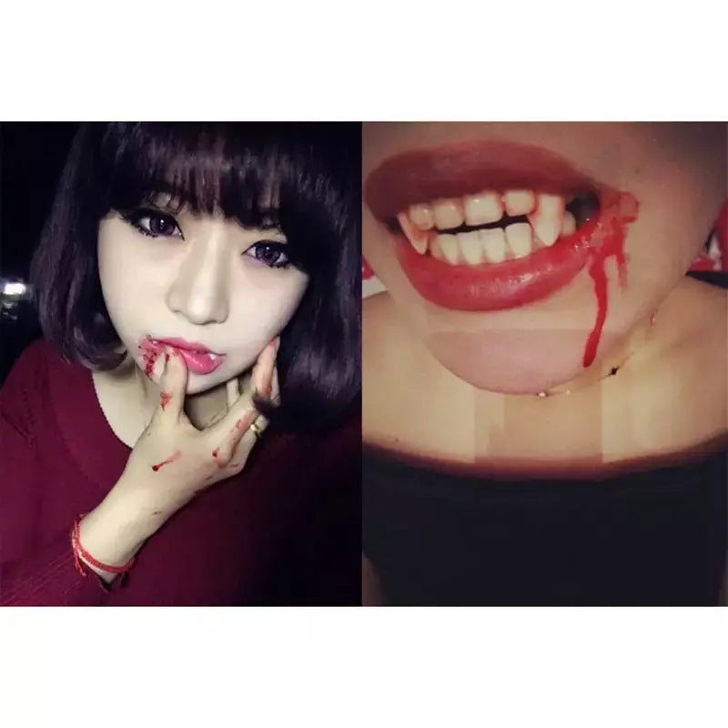 1 par de dentaduras de vampiro para halloween, adultos e crianças, festa de halloween, bola de máscaras, cosplay, cola sólida, dentes falsos, adereços de decoração diy