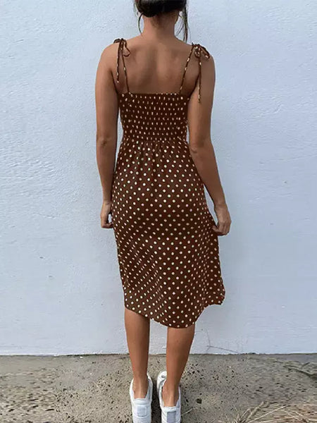 Vestidos de verão feminino causal polka dot sem mangas alta plissado cintura elástica com decote em v vestido de praia vestidos de verano