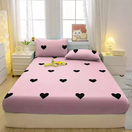 Em forma de coração Pattern Set Folha equipada, Capa de cama impressa, cama do quarto, simples moderno, fosco, 3 pcs
