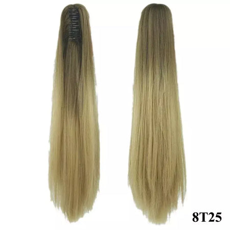 Longo reto sintético rosa ombre extensão do cabelo peruca garra rabo de cavalo pônei fada cauda falso peças de cabelo clipe na peruca