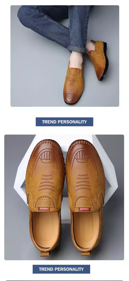 Sapato de couro casual masculino, sola macia, respirável, tendão de vaca, trabalho, dirigindo, feijão, vestido de negócios masculino