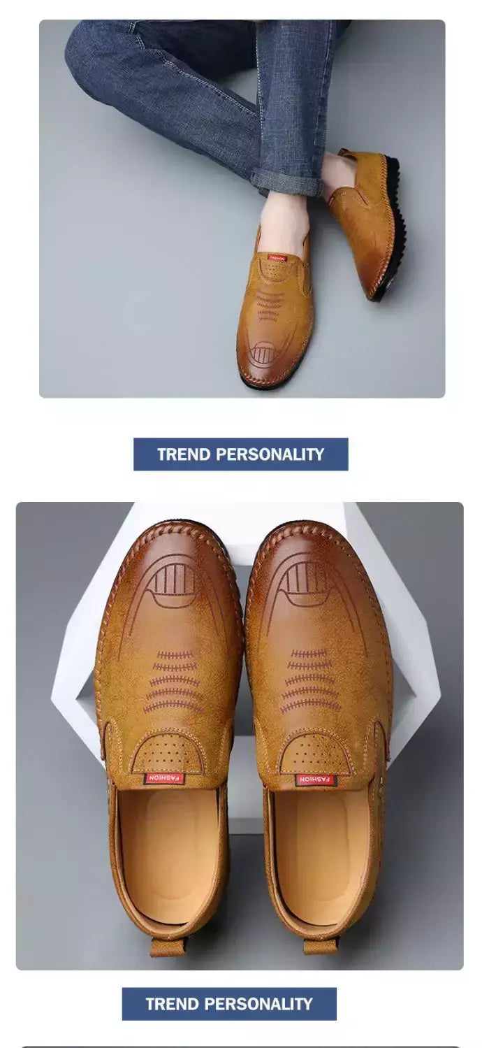 Sapato de couro casual masculino, sola macia, respirável, tendão de vaca, trabalho, dirigindo, feijão, vestido de negócios masculino