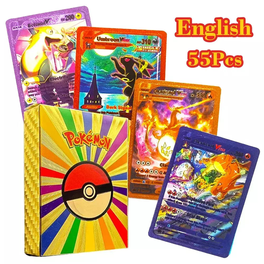Cartão de folha de ouro colorido pokemon charizard pikachu arceus prata preto arco-íris inglês francês alemão espanhol vstar gx vmax cartões