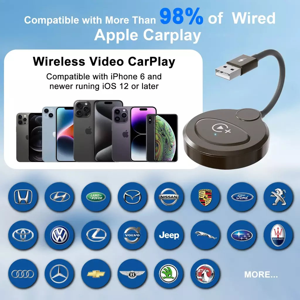 Adaptador sem fio Carplay com Youtube/Netflix/Tiktok, dongle USB Carplay sem fio para Carplay com fio de fábrica para Wireless