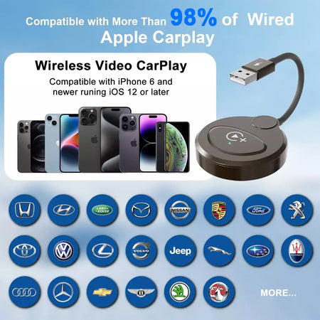 Adaptador sem fio Carplay com Youtube/Netflix/Tiktok, dongle USB Carplay sem fio para Carplay com fio de fábrica para Wireless