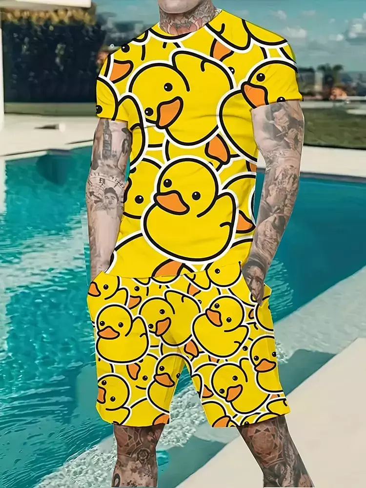 Camiseta de praia havaiana masculina, conjunto de 2 peças, manga curta, estampa palmeira, decote em O, moda exterior, casual, verão