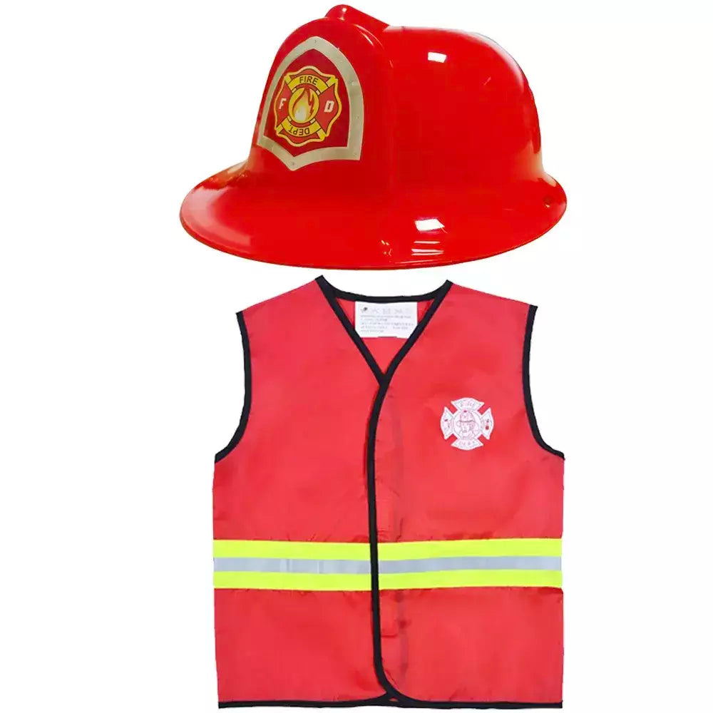 Conjunto de fantasia de bombeiro, chapéus e coletes, suprimentos para festa temática de bombeiro, fantasia para crianças, aniversário, dia das bruxas, vestido, suprimentos para festa