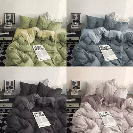 YanYangTian-Roupa de cama, Algodão lavado, 4 peças, Conjunto de lençóis, Conforto, Sólido, Natal, Casal, Capa de edredão