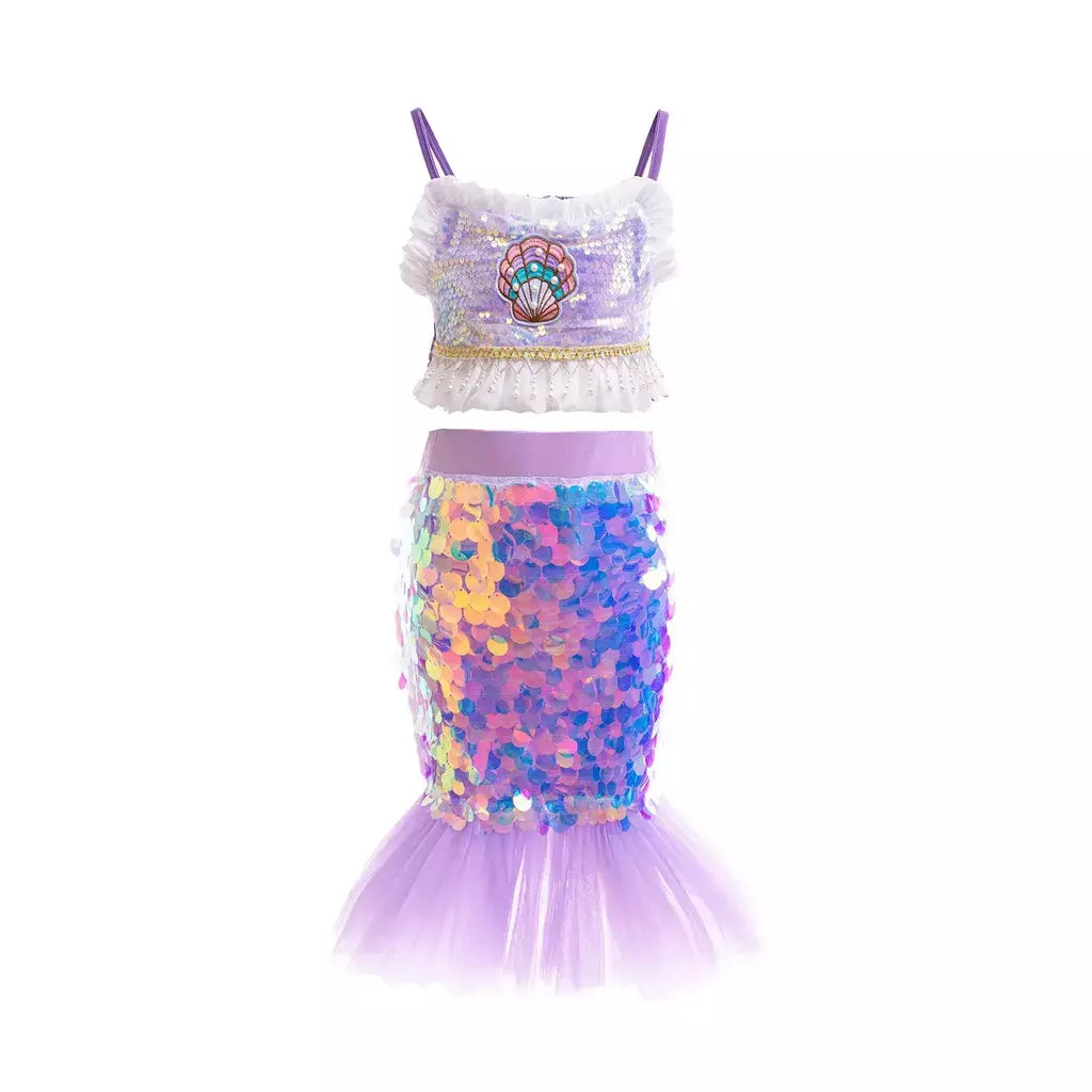 Meninas escala roxa princesa sereia ariel cosplay vestido de halloween vestido de festa de aniversário meninas verão praia vestido de férias