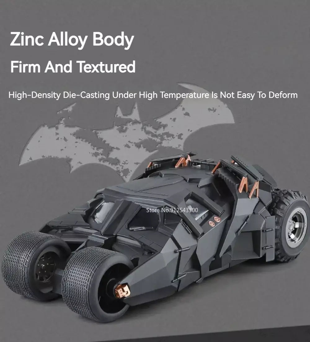 Grande escala 1:18 batmobile modelo de carro brinquedo o cavaleiro das trevas trilogia som luz deslizante spray liga veículos modelos ornamentos presentes