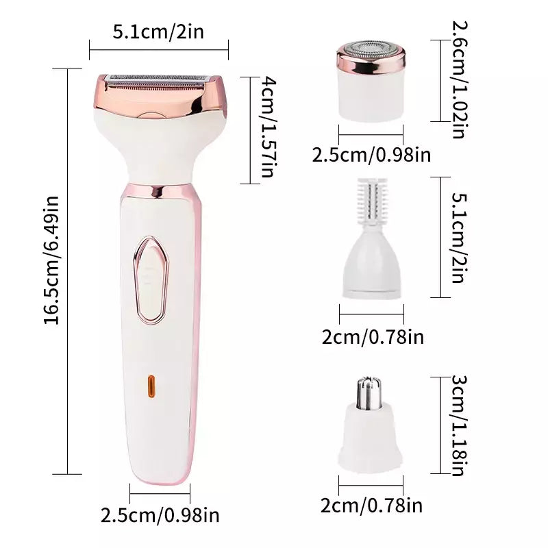 Depilador elétrico indolor para mulheres, biquíni, sobrancelha, nariz, senhora aparador, remoção facial do cabelo, cara, corpo, Shaver fêmea, Depilator, 4 em 1