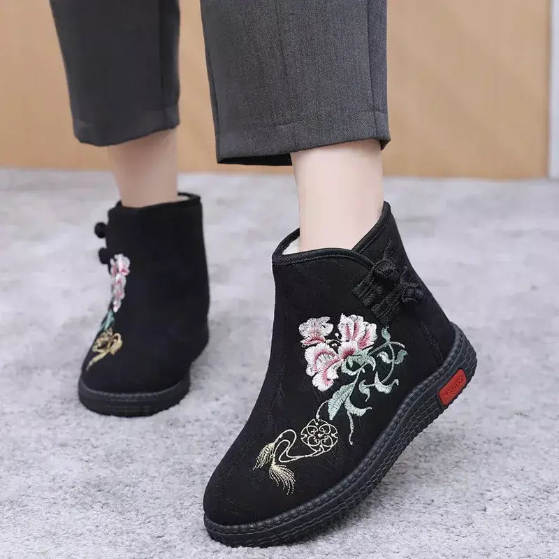 Sapatos de pano de inverno estilo étnico botas mujer sapatos femininos zapatos botas curtas quentes mulher bootie bordado algodão botas femininas