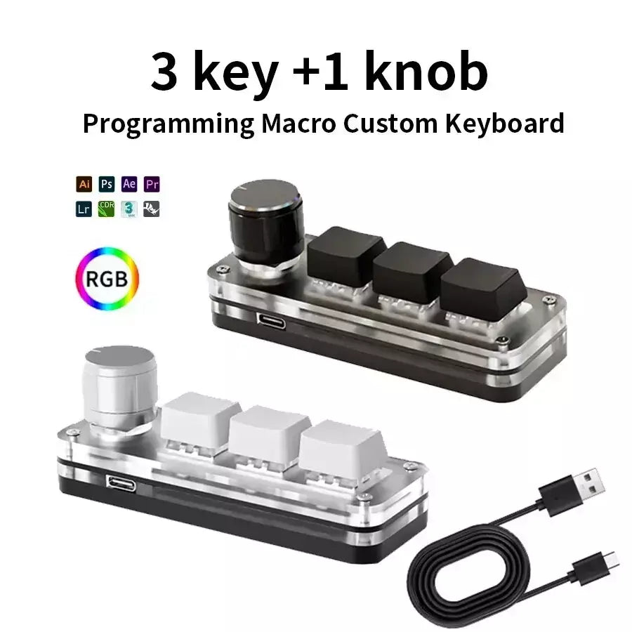 Teclado Macro Mecânico, Mini Teclado Gaming, Botão de Programação Personalizado, 3 Teclas para Photoshop
