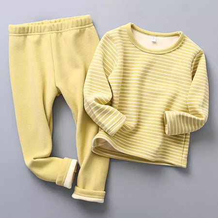 Conjuntos de pijama listrado forrado de pelúcia para crianças, aconchegante, caloroso, projetado para outono e inverno, homewear, adequado para crianças, uso diário e sono
