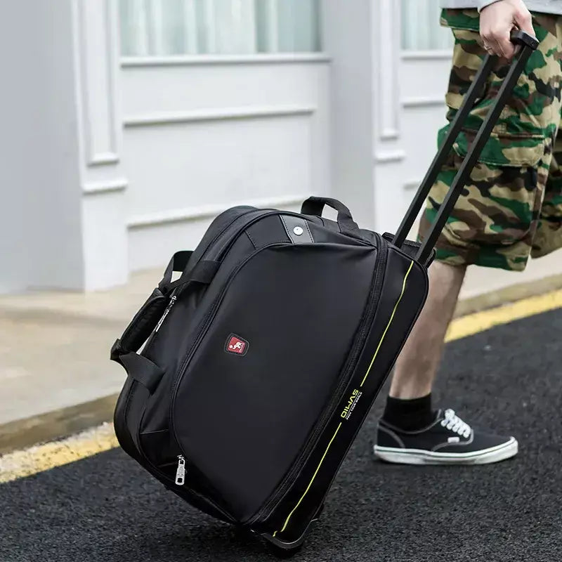 OIWAS-mochila masculina com carrinho, mala de rolamento dobrável, repelente de água, bagagem de mão com rodas, bolsa de mão, pacote de expansão de 56 litros