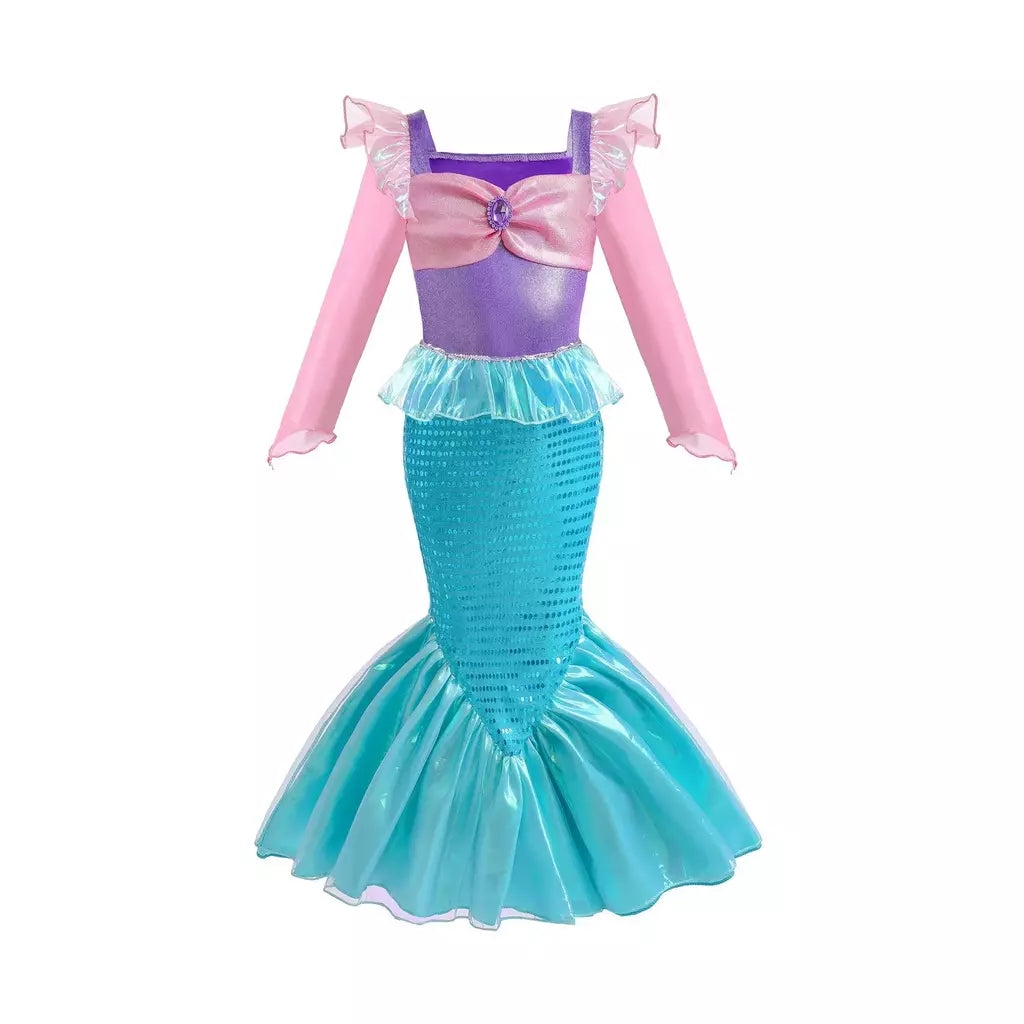 Meninas escala roxa princesa sereia ariel cosplay vestido de halloween vestido de festa de aniversário meninas verão praia vestido de férias