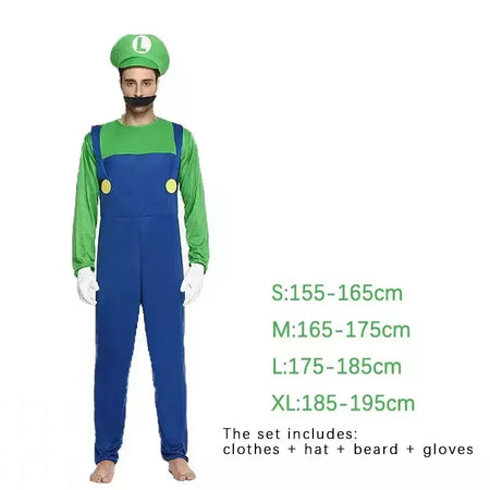 Jogo marios super luigi irmãos uniforme conjunto cosplay trajes engraçado anime adulto homem macacão mulher vestido traje de halloween