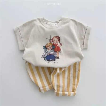 Calças listradas de algodão de linho vintage para meninos casual bolso design elásticos calças de cintura para criança menina roupas crianças
