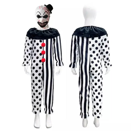 Crianças palhaço cosplay traje de halloween com máscara chapéu terrifier palhaço vestido criança macacão roupas para meninos meninas festa de carnaval