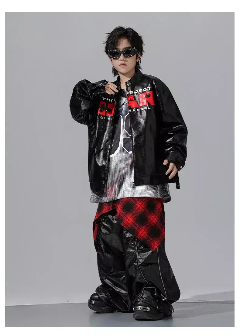 Meninos hio hop letras jaqueta de couro dança de rua calças de carga soltas meninas k-pop streetwear crianças conjunto de roupas jazz traje