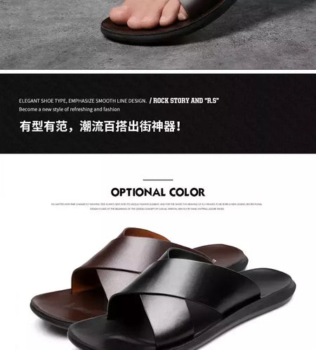 Sandálias para homens chinelos de couro genuíno marca de luxo moda masculina apartamentos casuais antiderrapantes praia sandalia zapatos hombre 2024