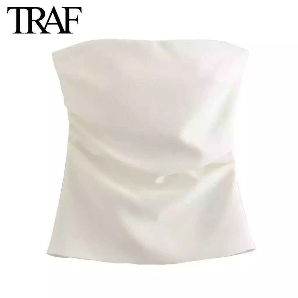 TRAF-Blusa sem mangas sem alças para mulheres, tops femininos, zíper traseiro, roupas de rua, tanque chique, moda verão, nova