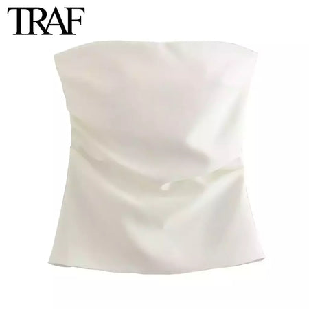 TRAF-Blusa sem mangas sem alças para mulheres, tops femininos, zíper traseiro, roupas de rua, tanque chique, moda verão, nova