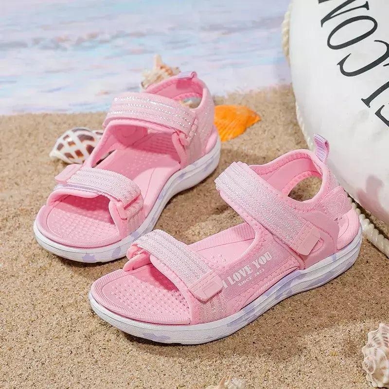 Sandálias de verão para meninas, sandálias esportivas ao ar livre, sapatos de praia casuais, confortáveis, antiderrapantes, moda, tamanho 40