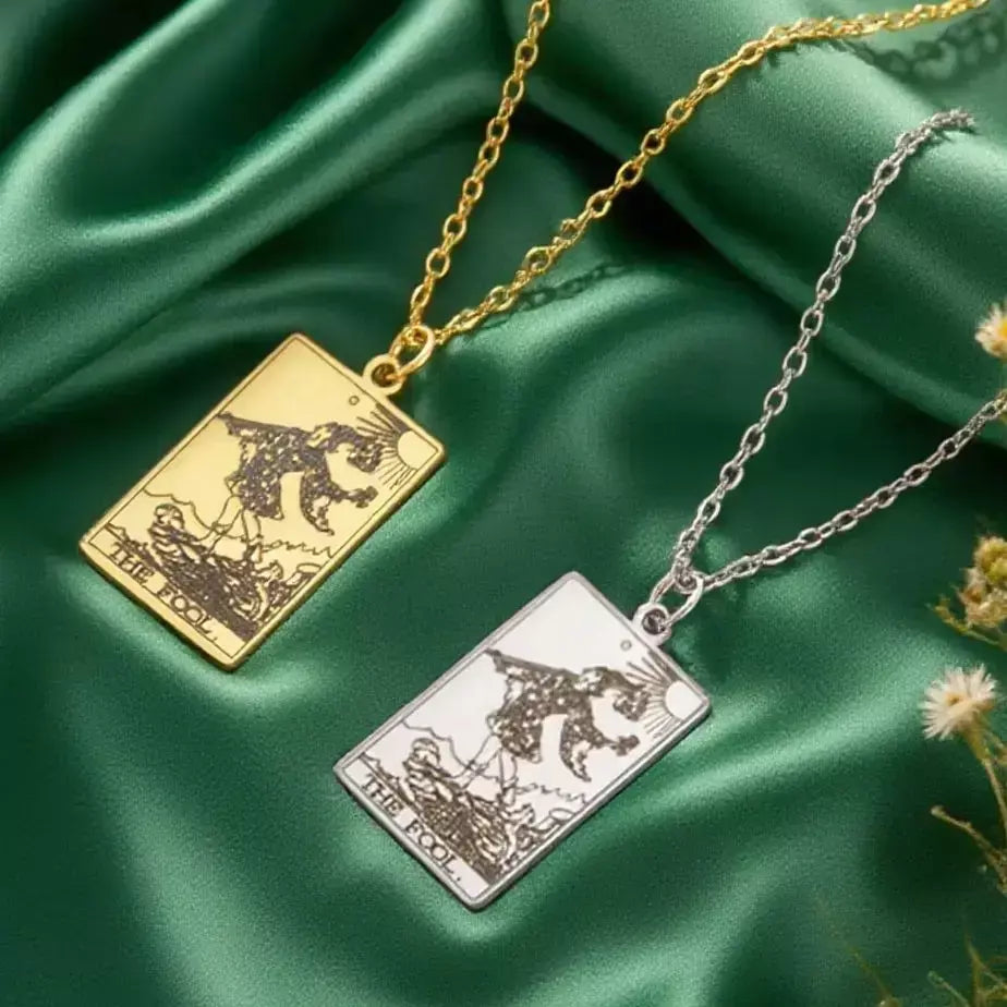 Dawapara cartas de tarô colar feminino colar de aço inoxidável riqueza amuleto clássico tarô grandes arcanos adivinhação charme jóias