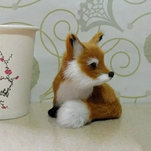 1PC Simulação Fox Ornamento Mini Squatting Fox Modelo Plush Animal Boneca Brinquedo Decoração para casa Craft Christmas Party Gift