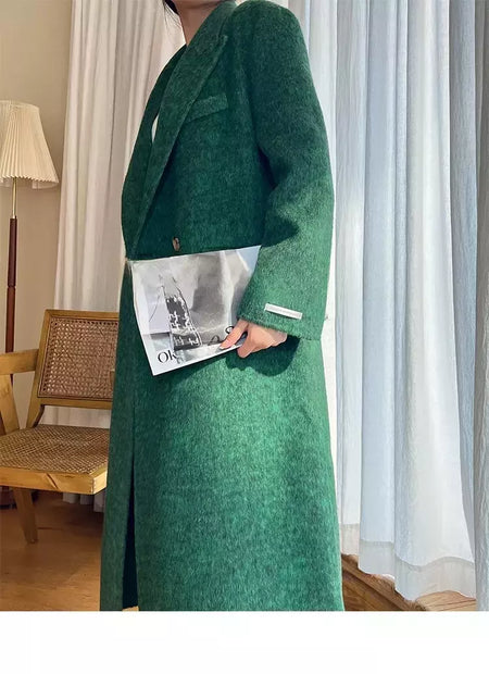 Casaco de alpaca de lã feminino, jaquetas de lã, trespassado duplo, gola de terno, solto, Casacos longos, senhora do escritório, outono, inverno, 2022