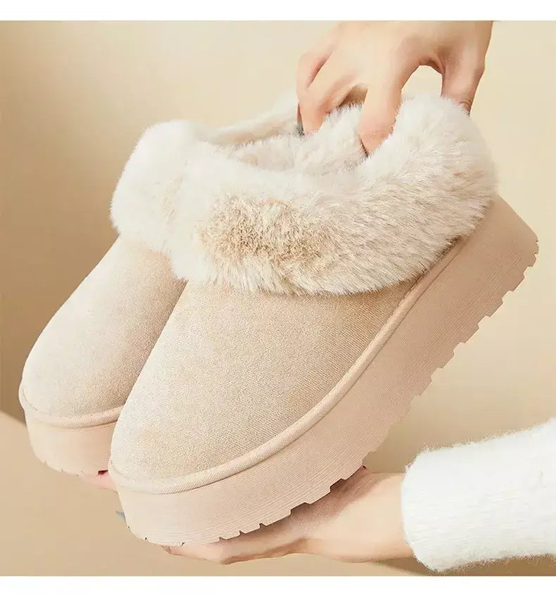 Botas de neve de fundo grosso feminino outono inverno novo estilo casual quente velo forrado pão sapato de algodão transfronteiriço