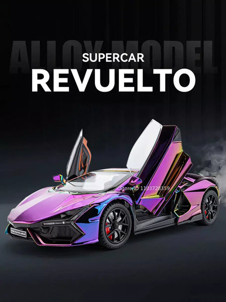 1:24 escala revuelto modelo em miniatura brinquedo carros esportivos liga diecast supercars som luz portas abertas puxar para trás para crianças presentes