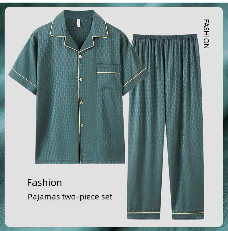 Pijama Jacquard de seda gelada masculino, manga curta, outwear casual, simulação adolescente, roupa de casa, verão, conjunto de 3 peças