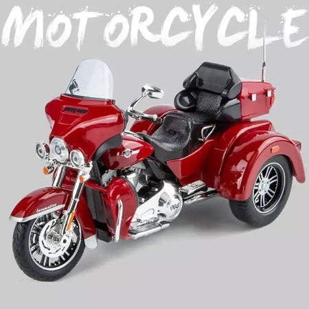 CVO-Tri Glide Alloy Motorcycle Model for Kids, Três Rodas, Cruzeiro, Viagem, Diecast, Lazer na Rua, Luz Sonora, Presente, 1:9