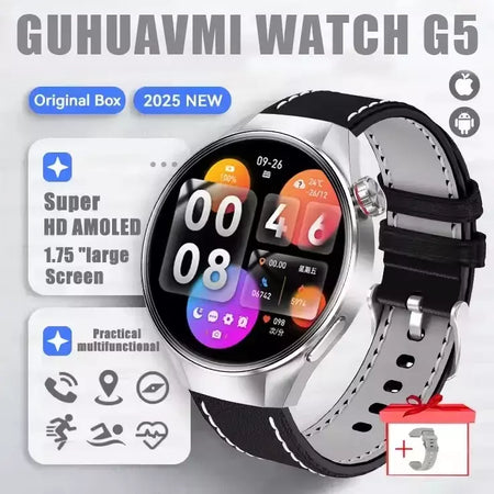 2025 novo relógio original g5 plus relógio inteligente 1.75 "hd tela amoled gps pista freqüência cardíaca bluetooth chamada bússola smartwatch para homem