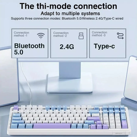 Aula f99 teclado mecânico para jogos, três modos, 2.4g, sem fio, bluetooth, com fio, troca quente, junta pbt, rgb para jogos, digitação, 99 teclas