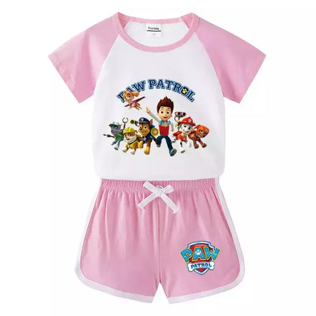 Boys Paw Patrol T-shirt manga curta Top e Shorts Set, bebê meninos roupas, roupas dos desenhos animados, terno verão, novo conjunto infantil, 2022, 2pcs