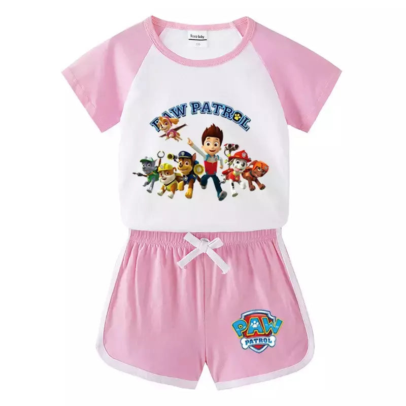 Boys Paw Patrol T-shirt manga curta Top e Shorts Set, bebê meninos roupas, roupas dos desenhos animados, terno verão, novo conjunto infantil, 2022, 2pcs