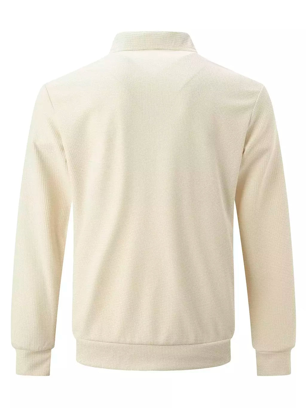 Jaqueta waffle de manga comprida masculina, monocromática, com zíper, bolso, cardigã lapela, gola polo casual, outdoor wear, primavera e outono