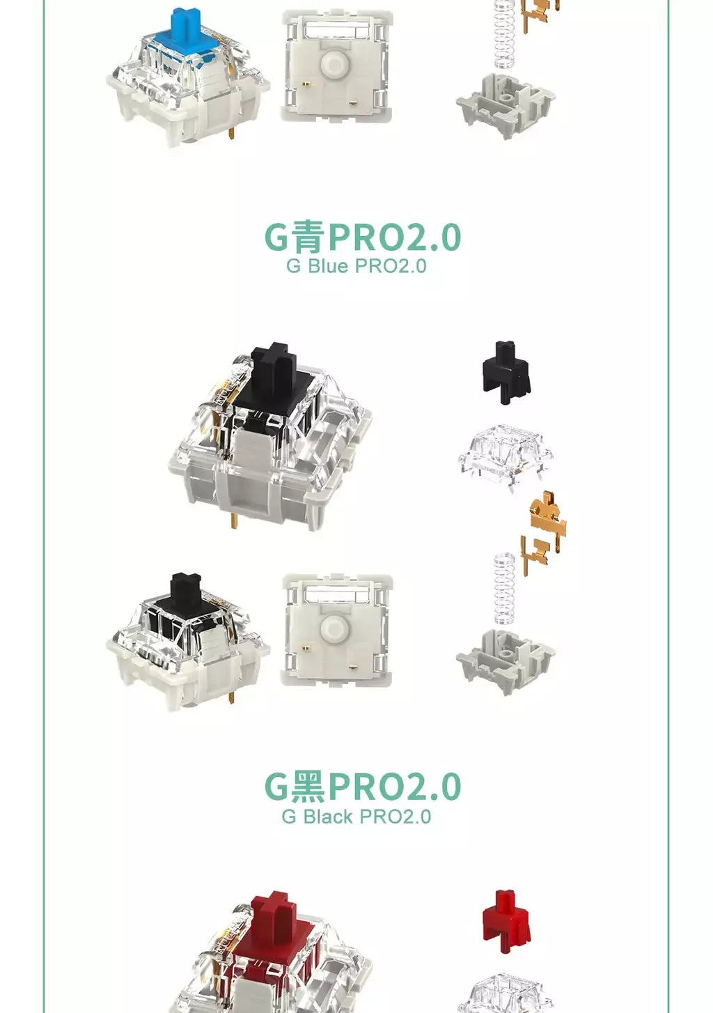 Gateron branco amarelo prata pro 2.0 v2 switch 3pin rgb linear tátil vermelho marrom switches para teclado mecânico permutável quente