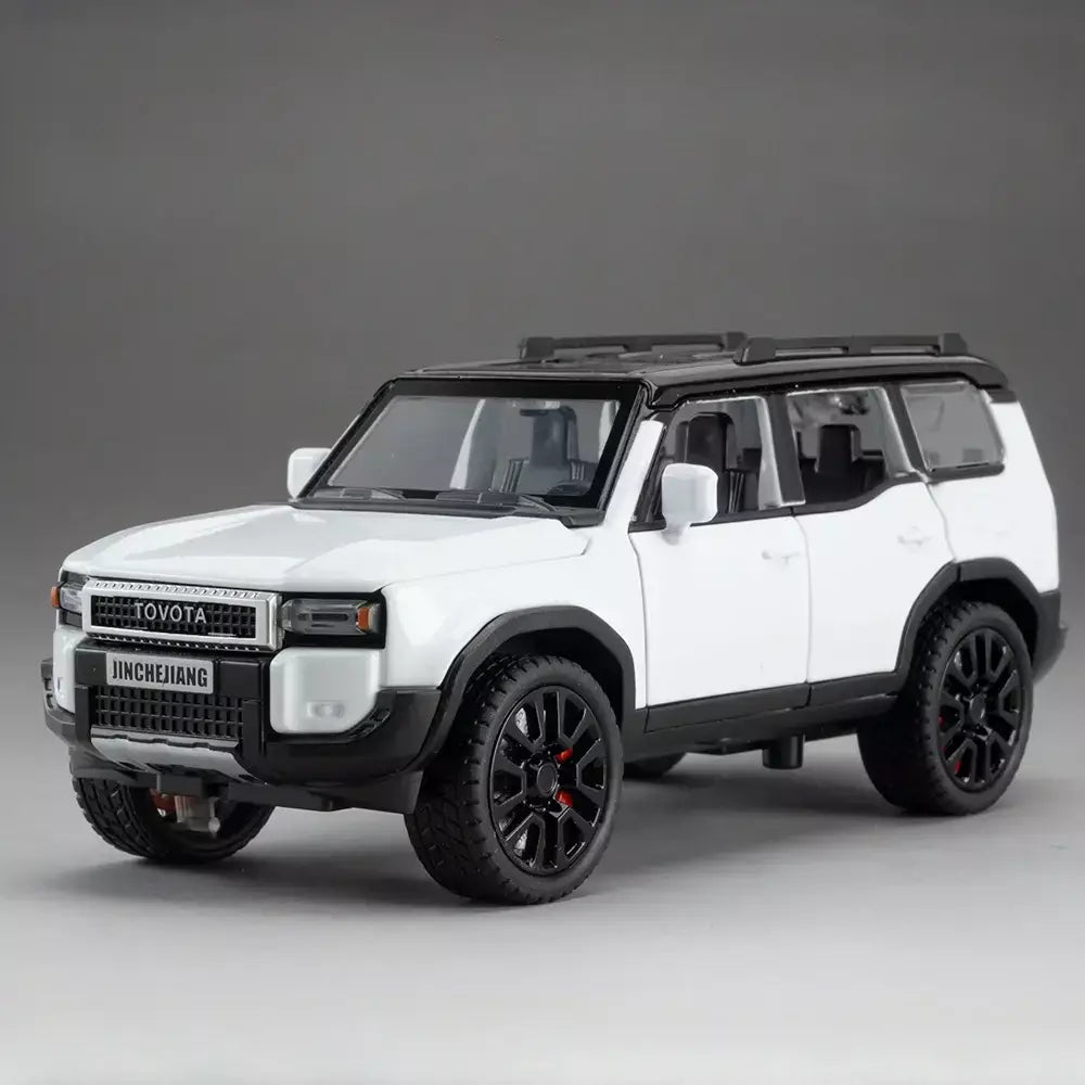 1:32 prado suv modelo de carro brinquedos liga fundição puxar para trás 6 portas abertas som luz veículo off-road presentes para crianças coleção